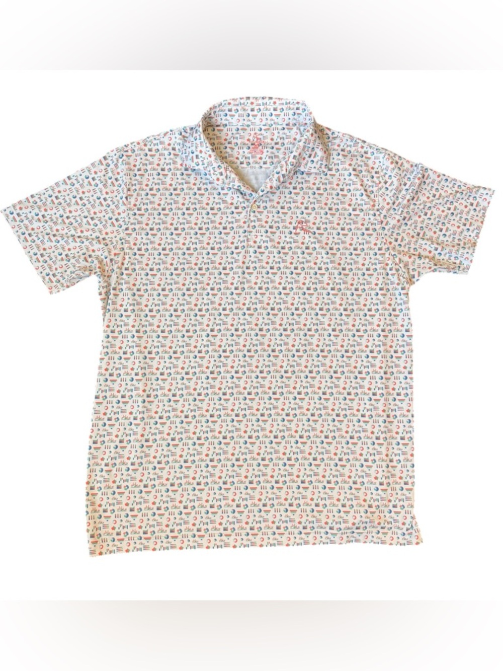 Rhoback XL Performance Polo Shirt White Multicolor Geometric Print Stretch Golf